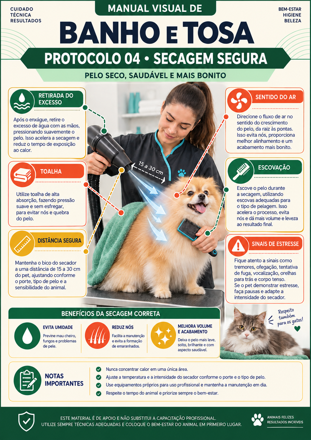 Manual visual de banho e tosa: Secagem segura